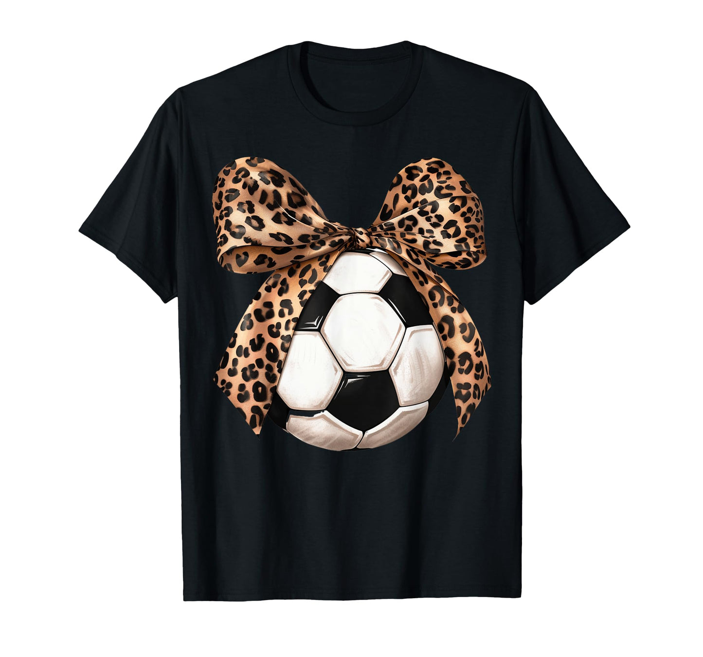 Girls Soccer Coquette Bow Leopard Cheetah Print Daughter T-Shirt
