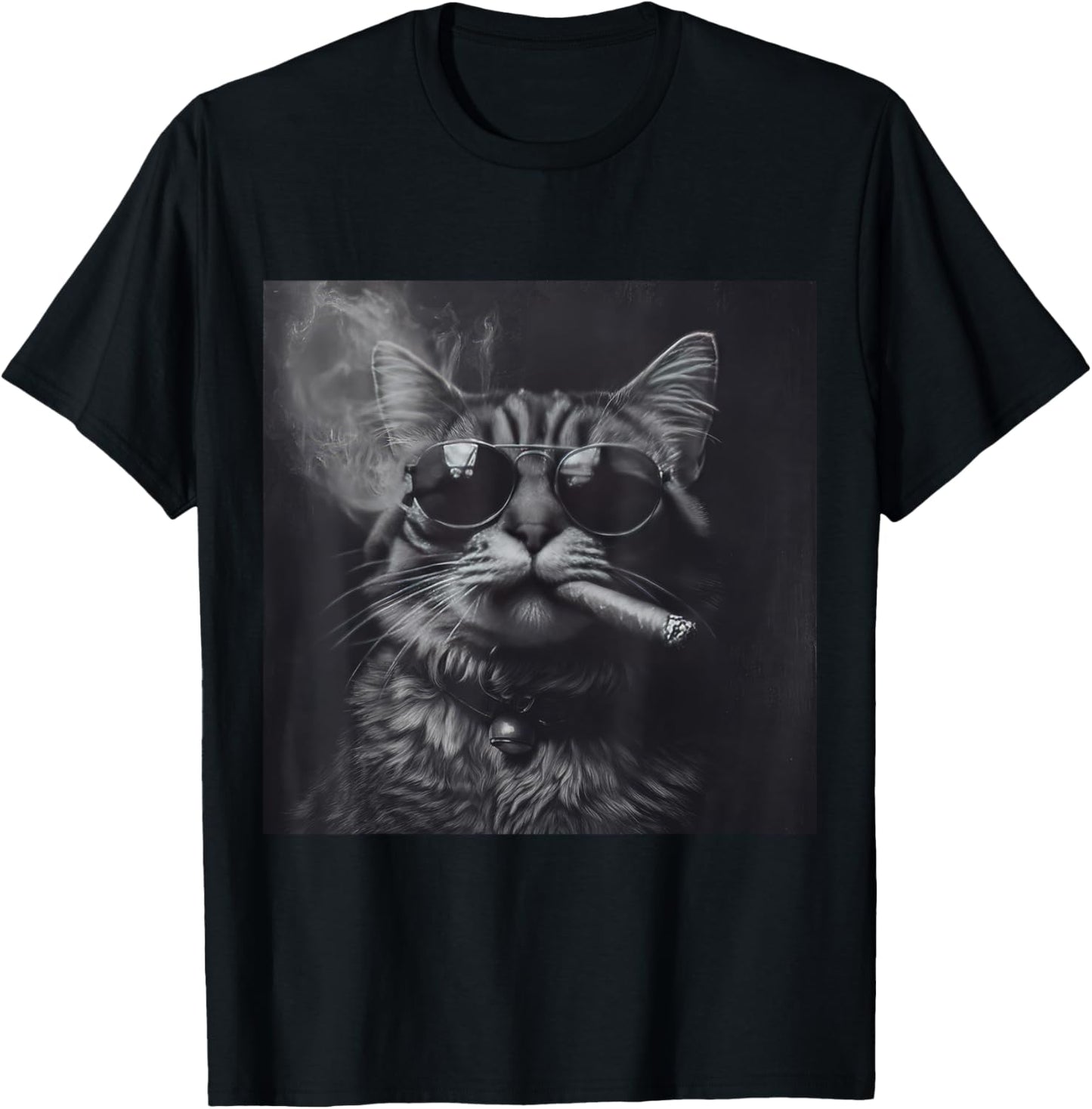 Smoking Cat Moody Noir Black And White Art Funny T-Shirt
