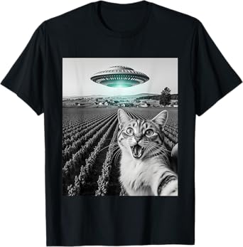 Funny Cat Selfie With Alien UFO Cat Gifts For Men Women Kid T-Shirt