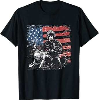 Patriotic Biker Cop. American Officer Motorcycle Police T-Shirt