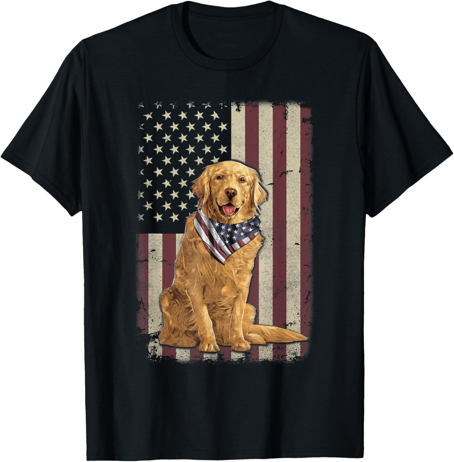 Golden Retriever American Flag Bandana 4th Of July Tshirt T-Shirt