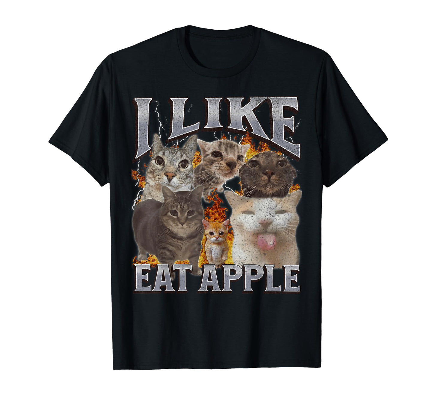 I Like Eat Apple Funny Cat Meme Bootleg Graphic Men Women T-Shirt