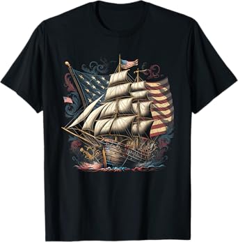 Pirate 4th of July American Flag USA America Funny Ship Boat T-Shirt