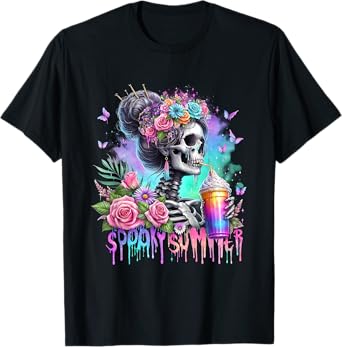 Funny Skeleton Party SPOOKY SUMMER Drinks Summerween Vibes T-Shirt