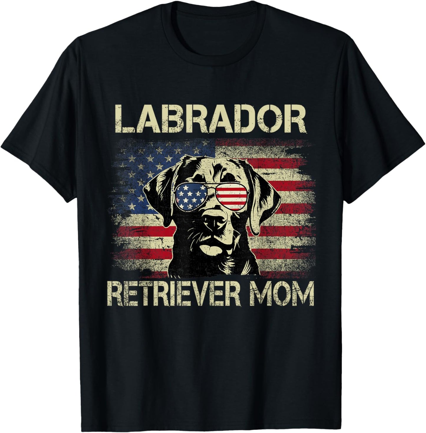 Labrador Retriever Mom Dog Vintage American Flag 4th Of July T-Shirt