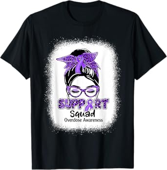 Support Squad Messy Bun Purple Ribbon Overdose Awareness T-Shirt