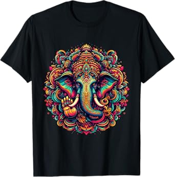 Ganesh Symbol Yoga Hindu Elephant God Ganesha Puja T-Shirt, Small, Black