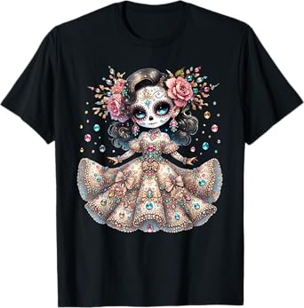 Rose Flower Woman Day Of The Dead Dia De Los Muertos Catrina T-Shirt