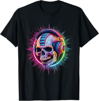 Skull Wearing Headphones Gamer Skeleton Gaming Graffiti T-Shirt