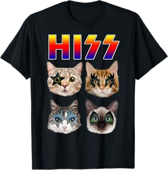 Hiss Funny Cats Kittens Rock Rockin Short Sleeve T-shirt Gift Tee Pun