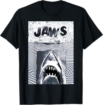 Jaws 50th Anniversary Poster Black & White Collage 2-Sided T-Shirt