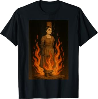 Witch Lighting Cigarette With Flames Occult Unholy Funny T-Shirt