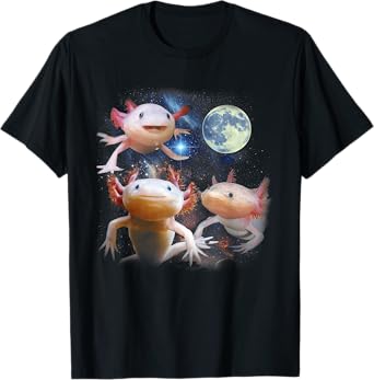 Three Axolotl Moon With 3 Axolotls Howling At The Moons T-Shirt