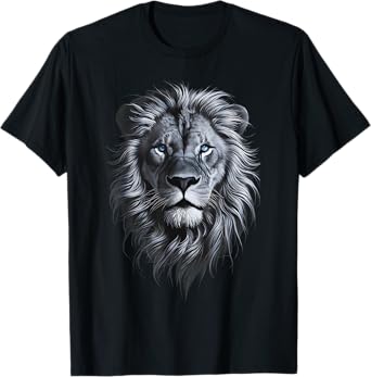 Lion Head With Blue Eyes Black art for lions lover Animals T-Shirt