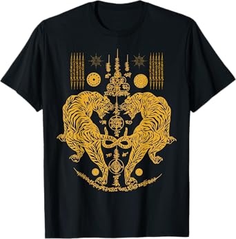 Sawadee Thai Traditional Sak Yant Thai Twin Tigers Muay Thai T-Shirt