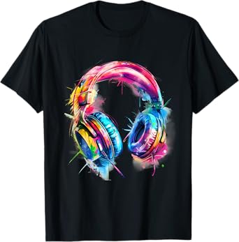 Headphones Music DJ Colourful Music Headphones Music Lover T-Shirt