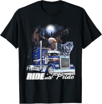 Ride With Pride Trucker Eagle Wolf T-Shirt