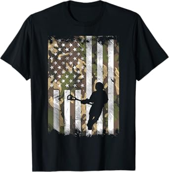 Camo Flag Lacrosse Vintage Patriotic Lax Player Men Women T-Shirt