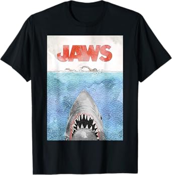 Jaws 50th Anniversary Poster Watercolor Style Dual Sided T-Shirt