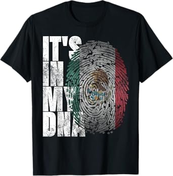Patriotic Mexican Flag Apparel It's In My DNA Mexican Proud Hispanic Gift Mexico Flag T-Shirt - Unisex-Adults & Kids - Black - Short Sleeve - Small - Classic Fit