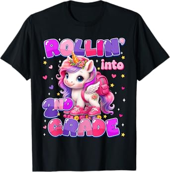 Rolling Into 2nd Grade Unicorn First Day Of School Girls T-Shirt