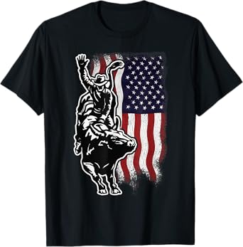 USA Patriotism Rider Independence Day Gift For Men American Flag Bull Riding Cowboy 4th Of July Patriotic Rodeo Unisex-Adults Boys T-Shirt
