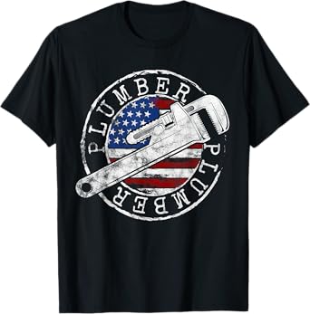 Plumber American Flag Plumbing Gift Usa Patriot Stamp Style T-Shirt