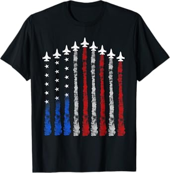 4th Of July Fighter Jet Airplane Red White Blue USA Flag T-Shirt for Women Kids Men