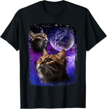 Cat Howling at Moon Galaxy Funny Three Cats Howl wolf meme Men Women T-Shirt