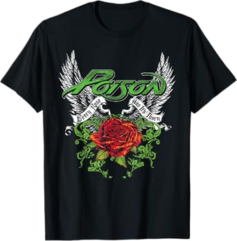 Poison Band Thorns & Wings Black T-Shirt - Classic Fit, Crew Neck, Short Sleeve, Adult, Casual