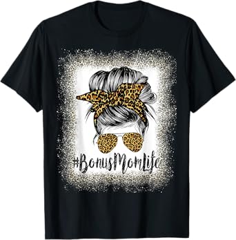 Bonus Mom Life Hair Bandana Glasses Leopard Mother's Day T T-Shirt