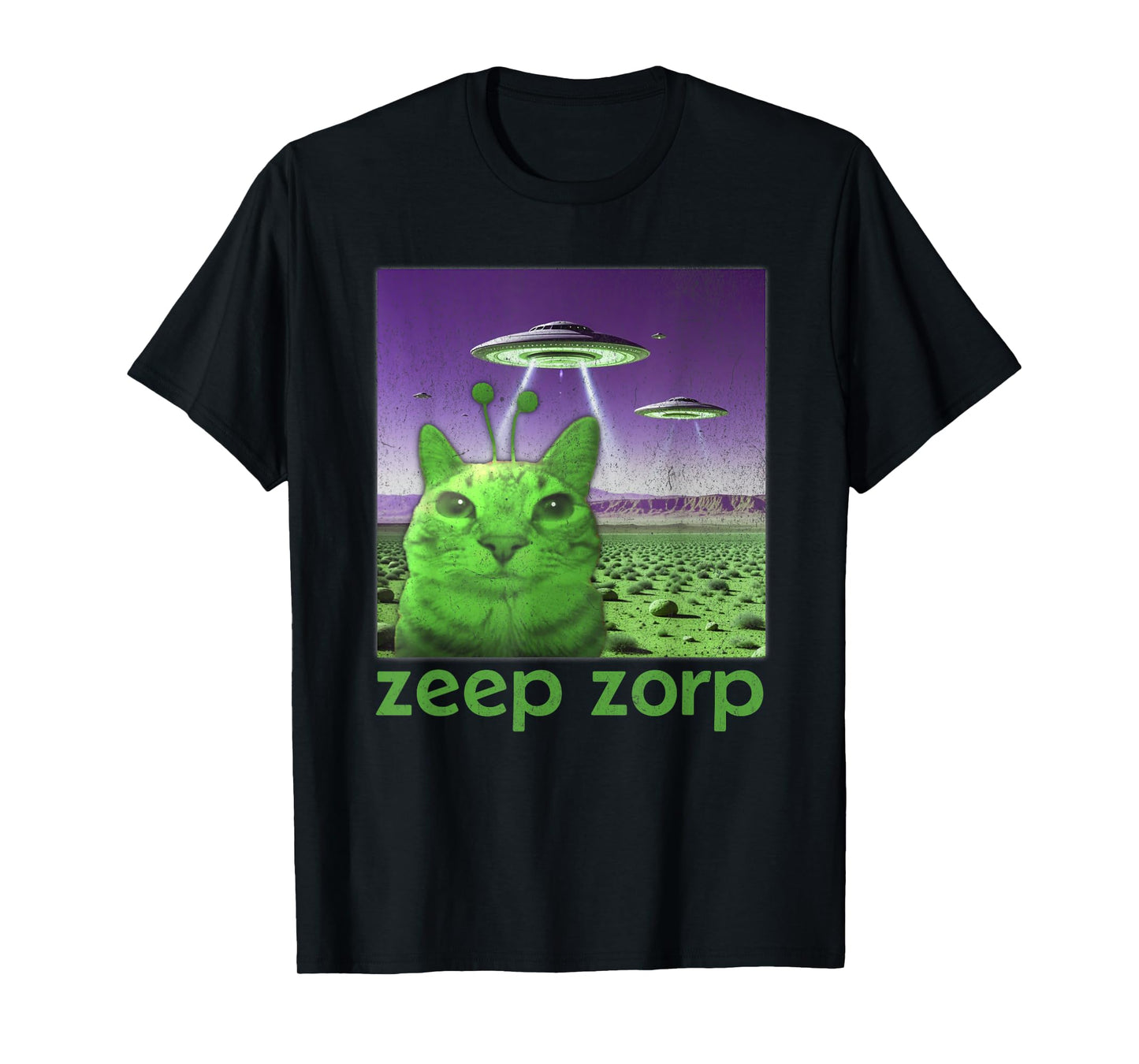 Funny Alien Cat Meme Graphic T-Shirt