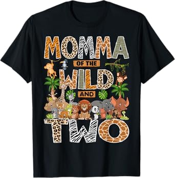Momma Of The Wild & Two 2Nd Birthday Boy Safari Jungle T-Shirt