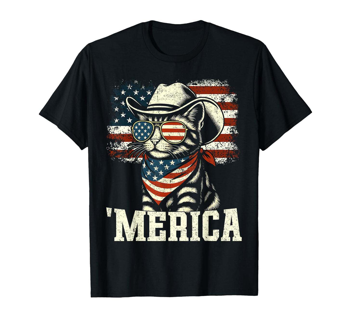 'Merica USA American Flag Patriotic 4th of July Cat 'Merica T-Shirt