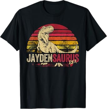 Jayden Saurus Funny Personalized Dinosaur T Rex Boys Name T-Shirt