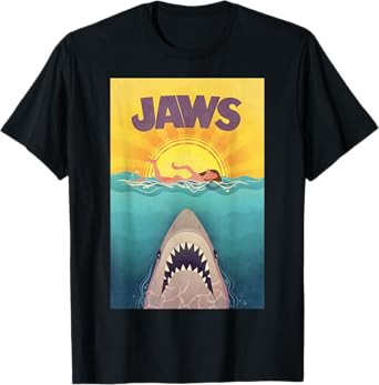 Jaws 50th Anniversary Poster Sunset Swim Front & Back T-Shirt
