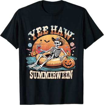 Yee Haw Summerween Cowboy Skeleton Western Halloween Tee T-Shirt