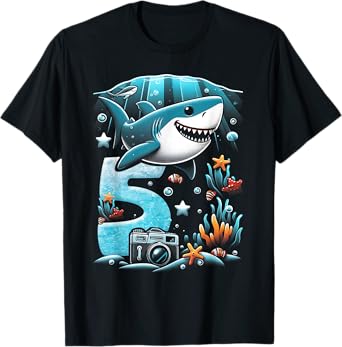 Shark 5th Birthday Under Sea 5 Year Old Birthday Party Theme T-Shirt
