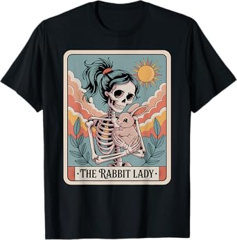 Rabbit Lady Tarot Card Skeleton Holding Bunny Women Girl T-Shirt