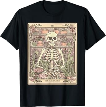 The Gardener Tarot Card Skeleton Plant Floral Gardening T-Shirt