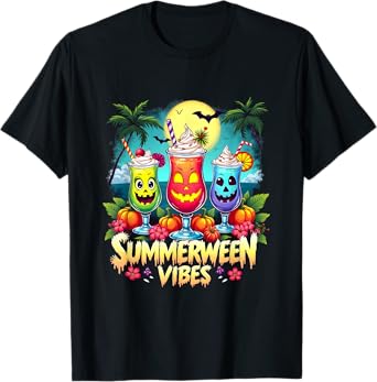 Skeleton Summer Watermelon Jack-O-Lantern Summerween Vibes T-Shirt