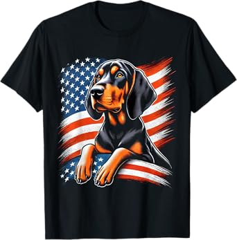 USA 4th Of July Patriotic American Black and Tan Coonhound Men Women Girls Kids T-Shirt