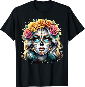 Dia De Los Muertos Rose Flower Woman Catrina Day Of The Dead T-Shirt