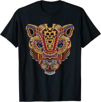 Jaguar head art huichol face mexico Aztec Mayas for big cats T-Shirt
