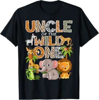 Uncle Of The Wild One 1St Birthday Boy Safari Jungle Animals T-Shirt