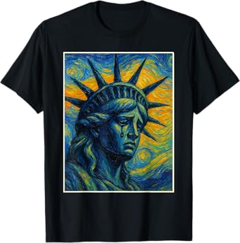 Statue of Liberty Cries Van Gogh Starry Night US Freedom Cry T-Shirt