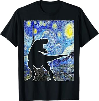 Dinosaur Starry Night T Rex Van Gogh Funny Paleontologist T-Shirt