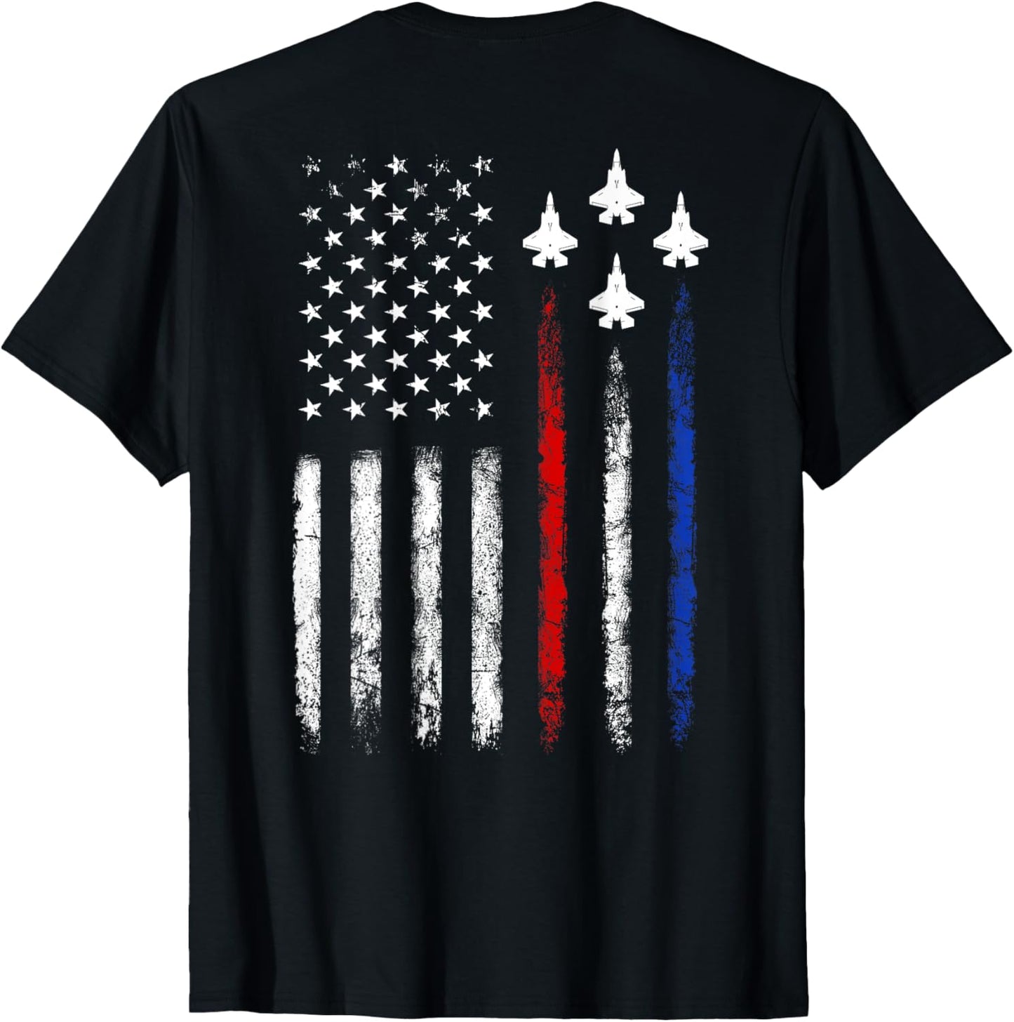 (On Back) Patriotic Shirts USA Flag Fighter Jet 4th Of July T-Shirt