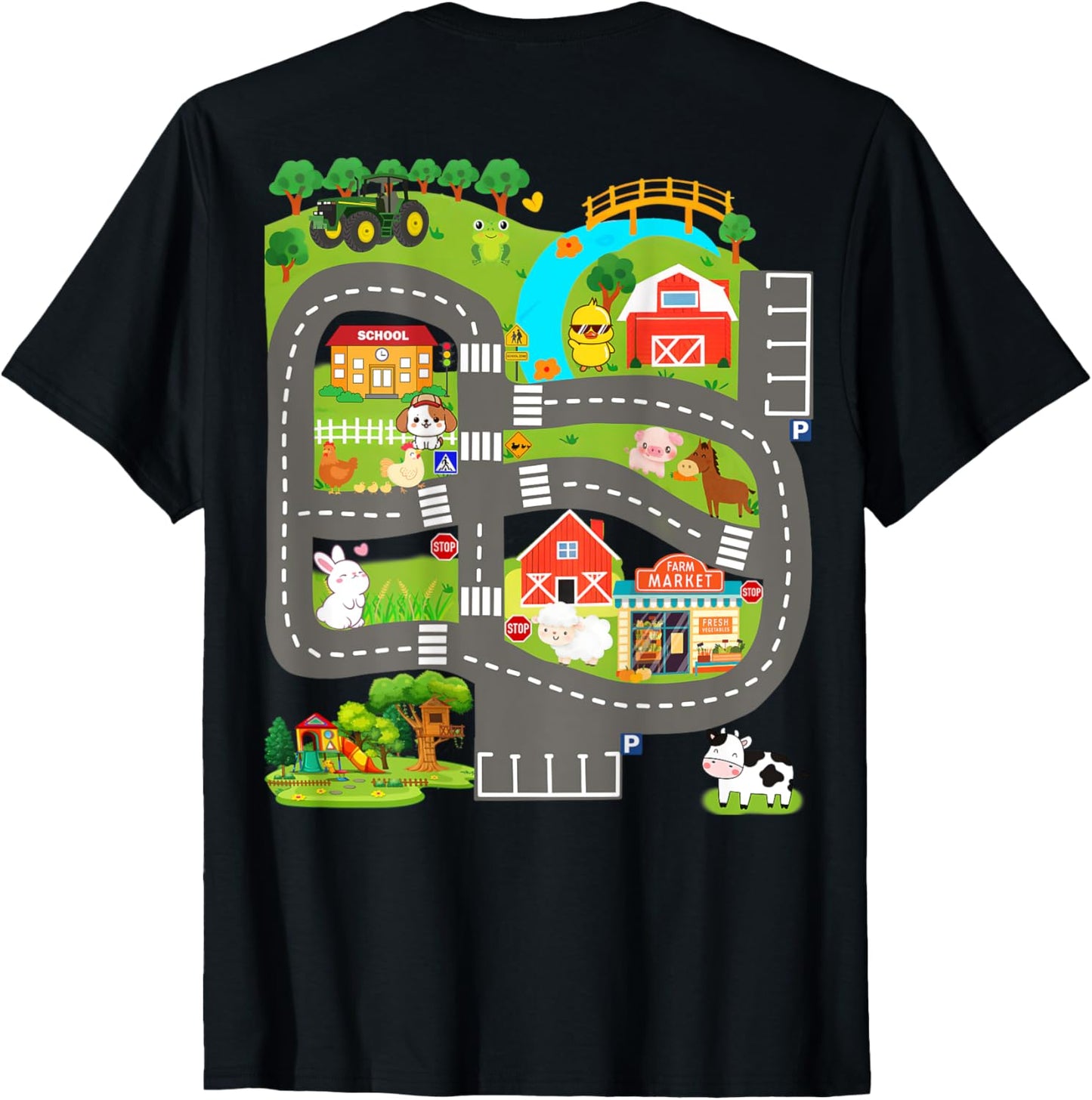 Kids Play Cars on Dad's Back Farm Animals Father's Day Race T-Shirt