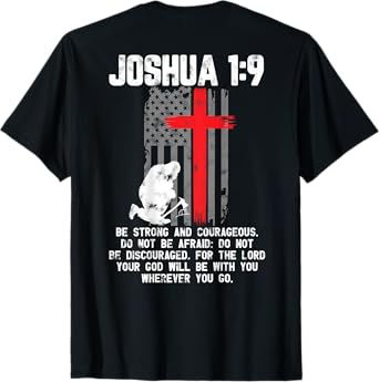 Thin Red Line Firefighter Cross Bible Verse Christian T-Shirt